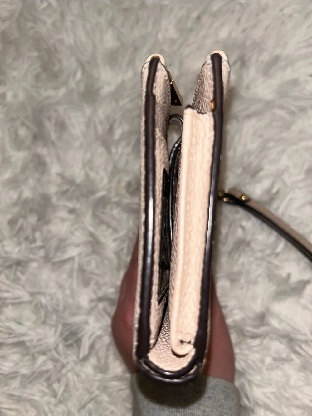 Michael Kors pebbled leather wristlet wallet pinkish tan with gold-tone hardware